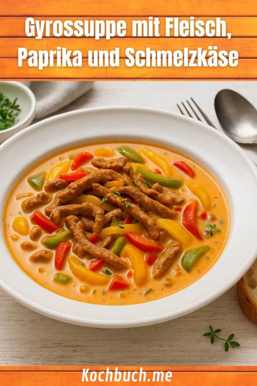 Gyrossuppe mit Fleisch, Paprika und Schmelzkäse