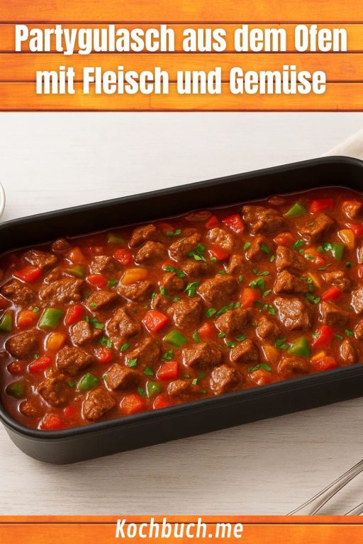 Partygulasch aus dem Ofen mit Fleisch und Gemüse
