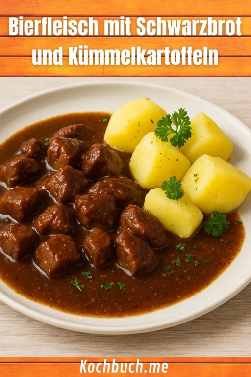 Bierfleisch mit Schwarzbrot und Kümmelkartoffeln