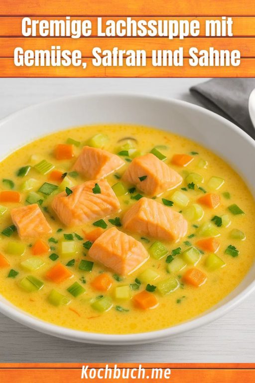 Cremige Lachssuppe mit Gemüse, Safran und Sahne
