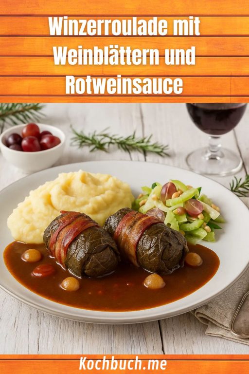 Winzerroulade mit Weinblättern und Rotweinsauce