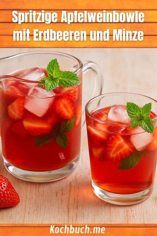 Spritzige Apfelweinbowle mit Erdbeeren und Minze