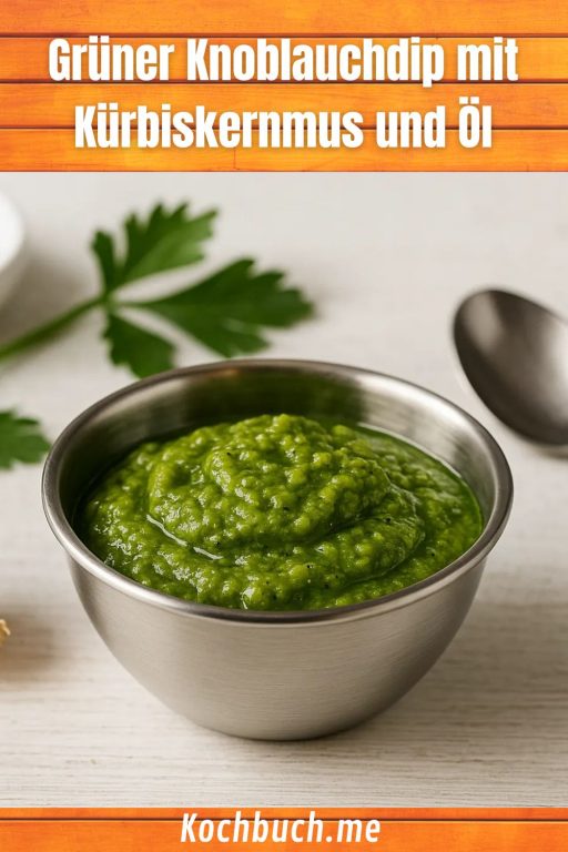 Grüner Knoblauchdip mit Kürbiskernmus und Öl