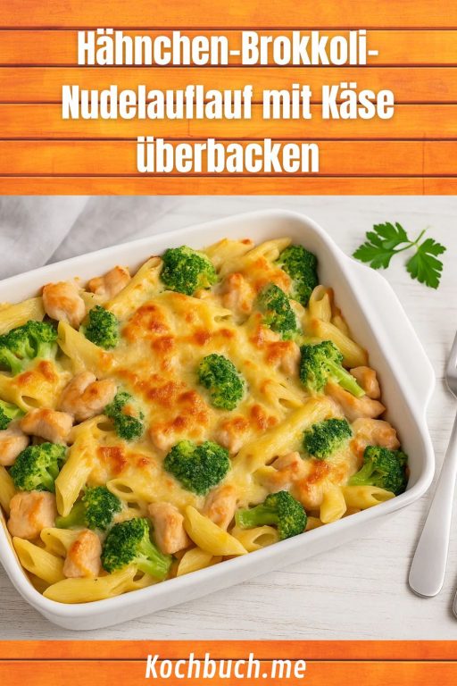 Hähnchen-Brokkoli-Nudelauflauf mit Käse überbacken
